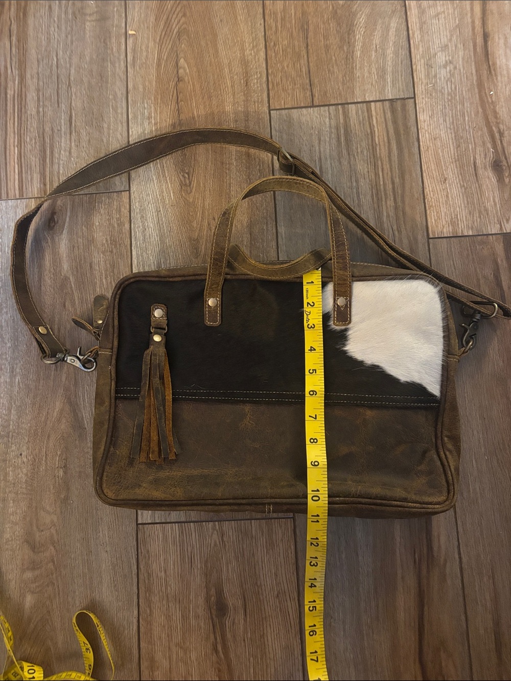 Myra Bag Sombre Hues Leather & Cowhide Laptop Messenger Bag Satchel